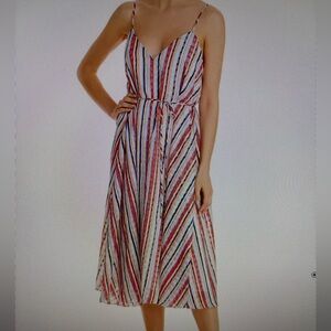 Milly Becca Watercolor Striped Midi Dress Strappy Sleeveless Size S